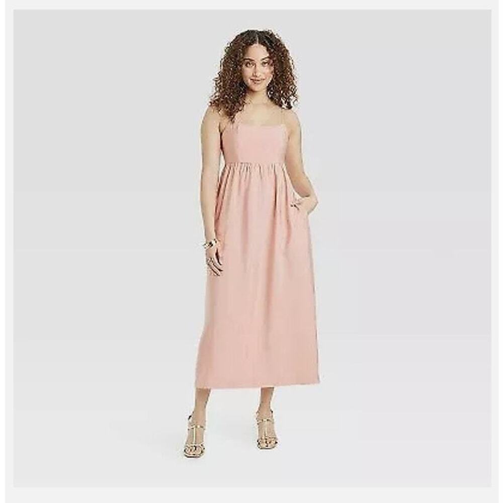 Best Ever Midi Pink Dress Spaghetti Straps NWT Sz Large A New Day